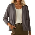 thumbnail image 1 of Womens Lightweight Open Front Casual V-Neck Long Cardigan Sweater with Pockets Dark Gray, L, 1 of 4