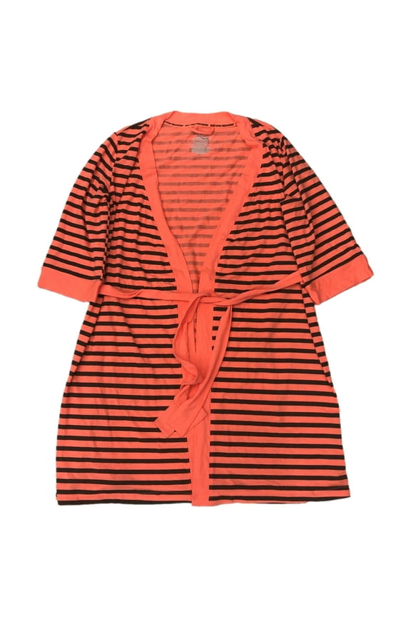 Womens Lightweight Orange & Black Stripe Knee Length Bathrobe Bath Robe Small