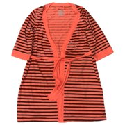 Womens Lightweight Orange & Black Stripe Knee Length Bathrobe Bath Robe Small