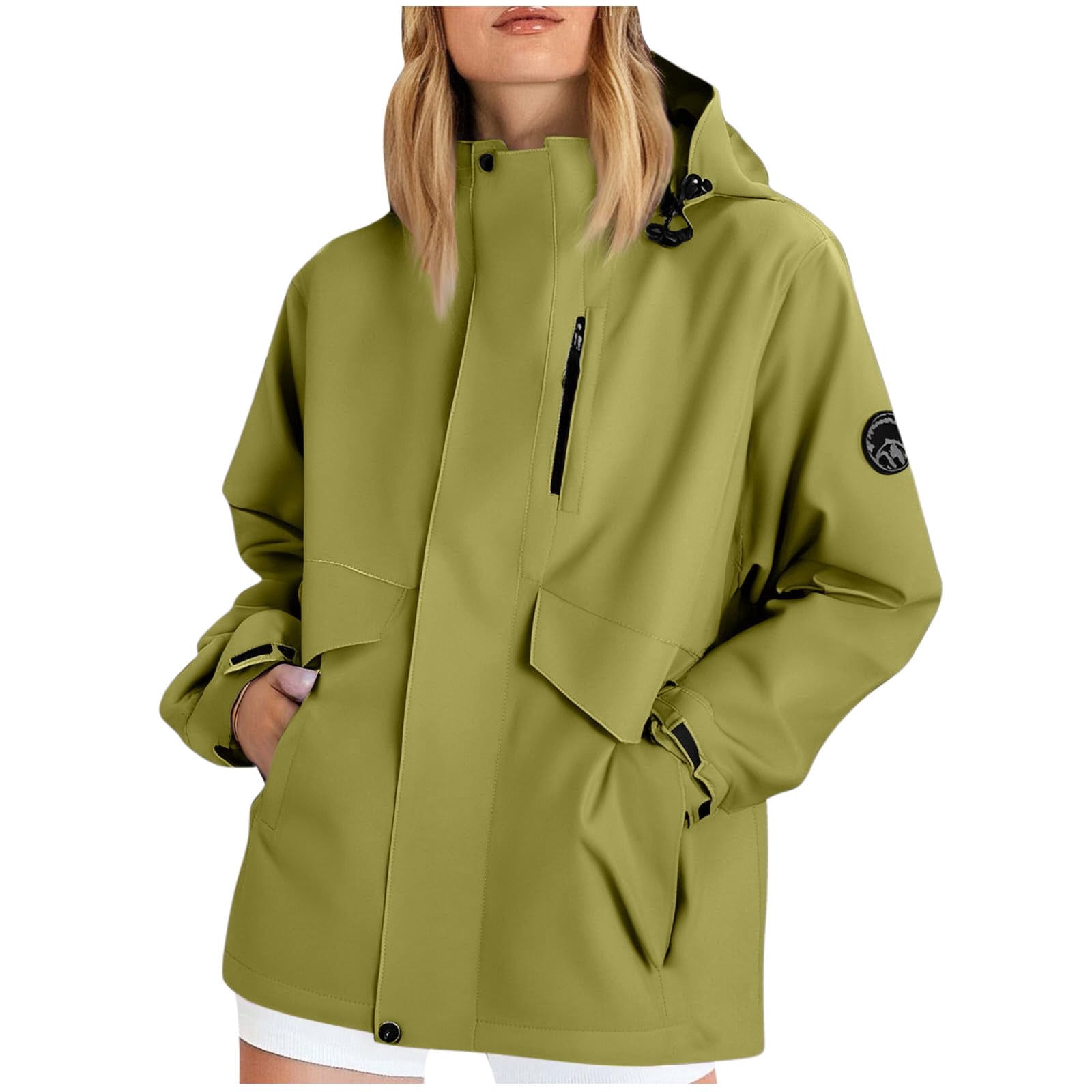 Womens Lightweight Packable Rain Jackets Zip Up Waterproof Windbreaker Hooded Raincoat Hiking Trench Coat Pockets
