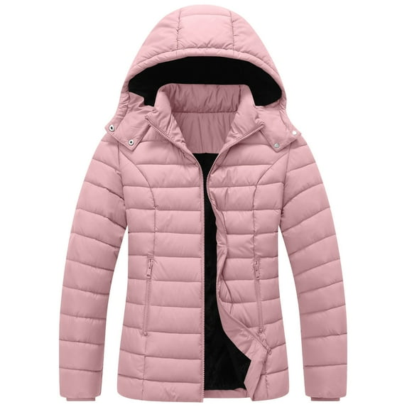 Womens Lightweight Puffer Jacket Slim Fit Hood Down Jacket Full Zip Puffer Quilted Down Jackets Resistant Windproof Insulated Jacket Quilted Lined Winter Coats