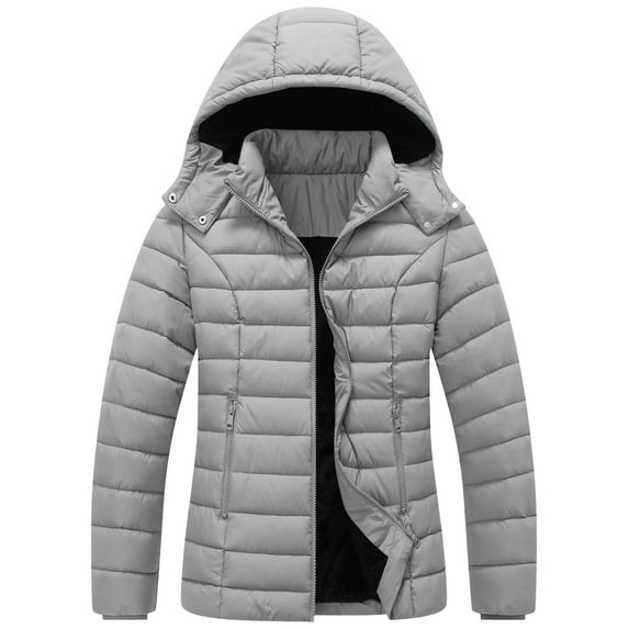 Womens Lightweight Puffer Jacket Slim Fit Hood Down Jacket Full Zip Puffer Quilted Down Jackets Resistant Windproof Insulated Jacket Quilted Lined Winter Coats