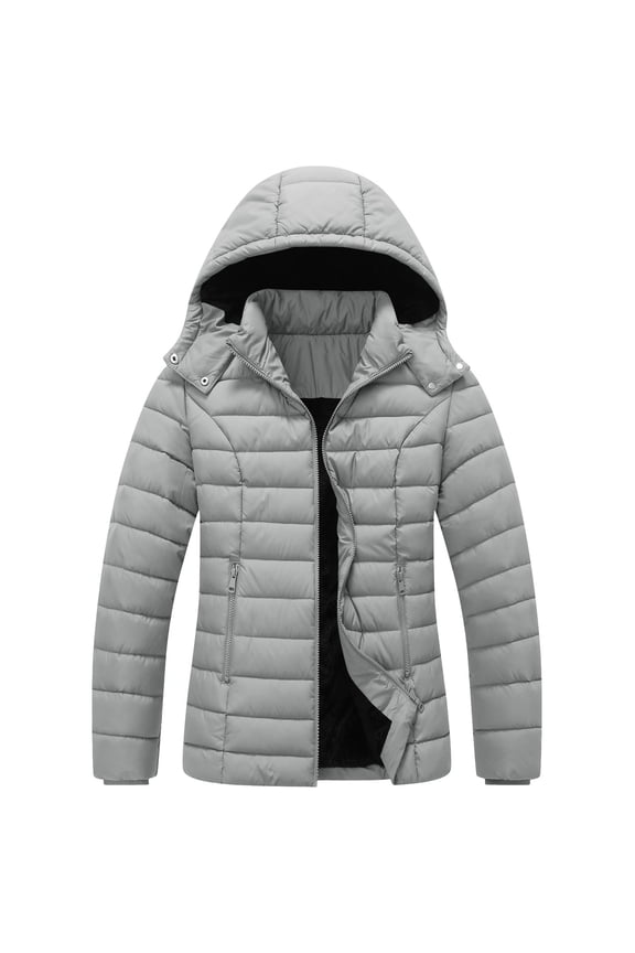 Womens Lightweight Puffer Jacket Slim Fit Hood Down Jacket Full Zip Puffer Quilted Down Jackets Resistant Windproof Insulated Jacket Quilted Lined Winter Coats