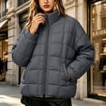 thumbnail image 1 of Womens Lightweight Puffer Jacket Zip Up Stand Collar Box Quilted Oversized Padded Coat Warm Fall Winter Casual Outerwear with Pockets, 1 of 8