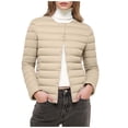thumbnail image 1 of Womens Lightweight Puffer Jackets Fashion Collarless Button down Jacket Loose Winter Warm Down Coats (XS, Beige), 1 of 7