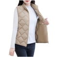 thumbnail image 1 of Womens Lightweight Puffer Vest Jacket Plus SIze Winter Thick Warm Outerwear Sleeveless Stand Collar Full-zip Coat (XL, Khaki), 1 of 7