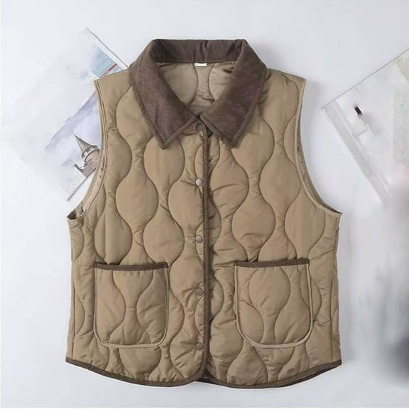 Womens Lightweight Puffer Vest Sleeveless Zip Up Padded Jacket Lapel Collar Gilet for Layering Fall Winter Casual Daily Wear with Pocket