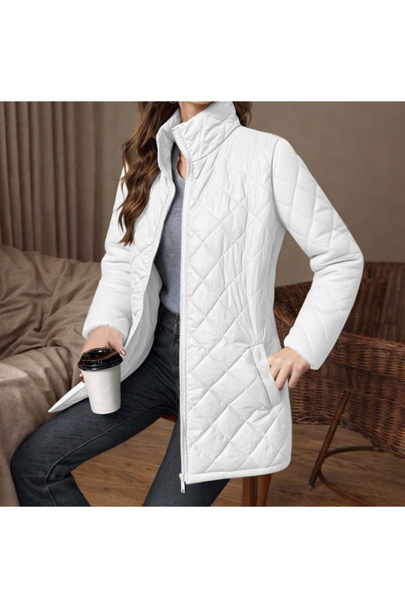 Womens Lightweight Quilted Jackets Fall Winter Full Zip Puffer Coat Comfy Warm Outerwear with Pockets New White XXL