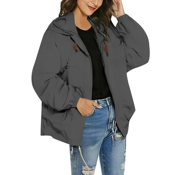 Womens Lightweight Rain Jacket, Yigetop Women's Lightweight Windbreaker Jacket for Outdoor Rain Jackets for Women Waterproof Grey 2XL