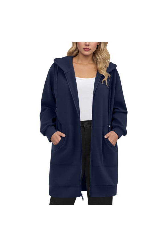 Womens Lightweight Sherpa Vest Jacket with Hood Sleeveless Mid-length Coat Tunic Waistcoat Winter Plush Outerwear (M, Navy)