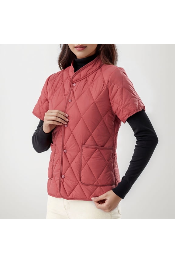 Womens Lightweight Short Sleeve Two Pockets Down Jacket (Available In Plus Size) Womens Coats with Hoods And Storage Pockets Winter Jacket Women Lined Thickened down Jacket Cold Coat Jacket plus Size