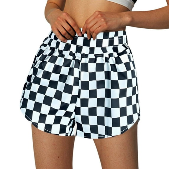 Womens Lightweight Shorts Stretchy Plaid Pleated High Waist Loose Fit Shorts Pants Summer Fashion Y2K Shorts 2025