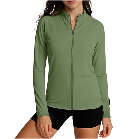 Womens Lightweight Sun Protection Shirts Full Zip Long Sleeve Sun Protection Athletic Jackets Army Green S(S)