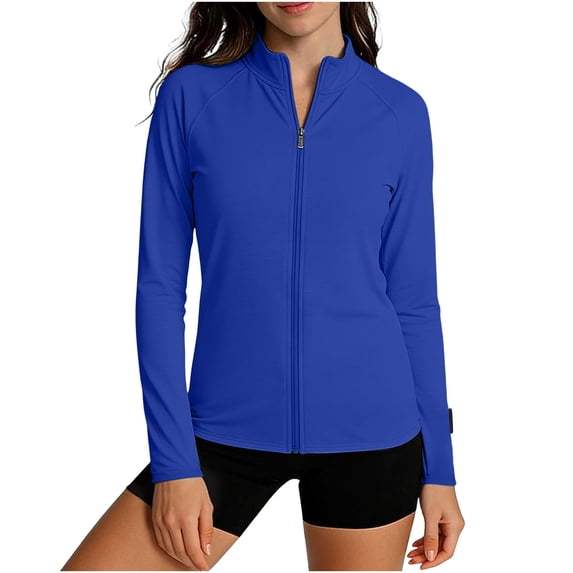 Womens Lightweight Sun Protection Shirts Full Zip Long Sleeve Sun Protection Athletic Jackets Blue S(S)