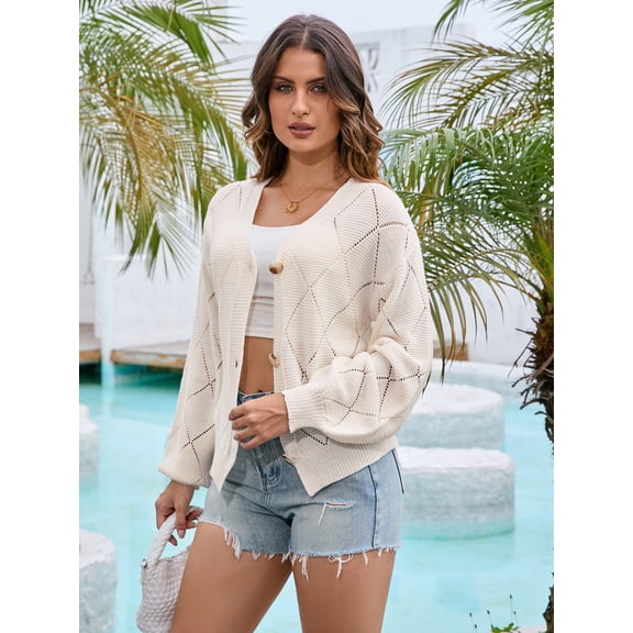 Womens Lightweight Sweater Long Sleeve Casual Knit Clothes Loose Top White L