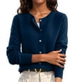 thumbnail image 1 of Womens Lightweight Sweater Stretchy Round Neck Knitwear Top Long Sleeve Button Up Cropped Cardigan For Office Daily Wear, 1 of 8