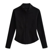 CHARELLA Womens Lightweight Zip Up Athletic Jacket Long Sleeve Running Top with Pockets Stretchy Yoga Coat Slim Fitting Sweatshirt (Black L)