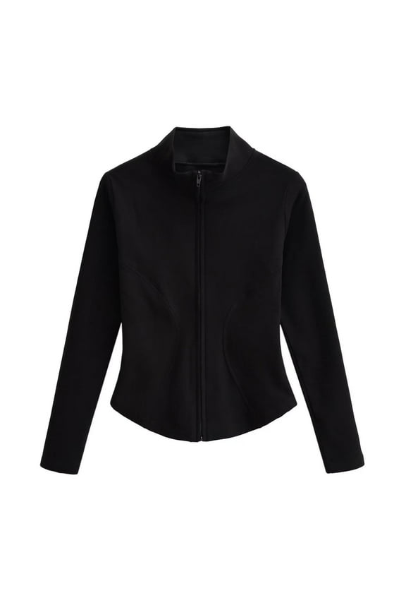 Womens Lightweight Zip Up Athletic Jacket Long Sleeve Running Top with Pockets Stretchy Yoga Coat Slim Fitting Sweatshirt (Black L)