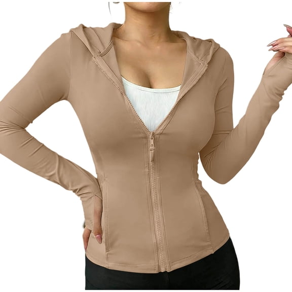 Womens Lightweight Zip Up Jackets 2026 Athletic Workout Hoodies Spring ted Gym Clothes with Pockets Slim Running Top