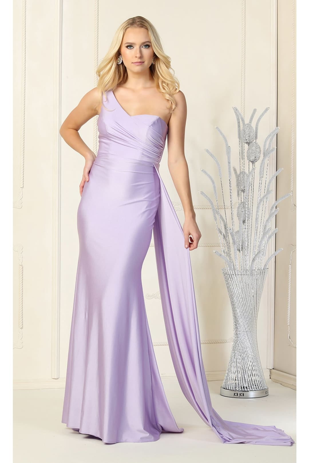 One Shoulder Tulle Long Bridesmaid Dresses Lilac Plus Size