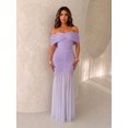 thumbnail image 1 of Womens Lilac Purple Off-Shoulder Ruched Mermaid Maxi Dress Elegant Gown, 1 of 7