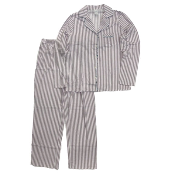 Womens Lilac Purple & White Stripe Cotton Blend Pajamas Button Sleep Set Medium