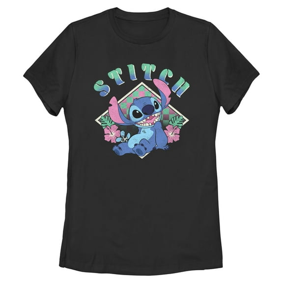 Womens Lilo & Stitch Distressed Checkerboard Stitch T Shirt