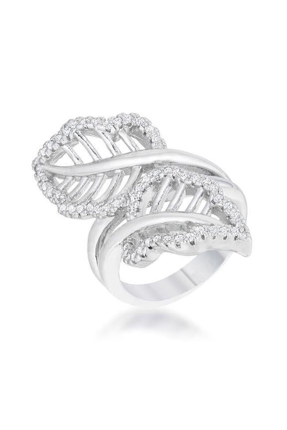 Womens Lina 0.4 CT Cubic Zirconia Rhodium Leaf Wrap Ring - Size 6
