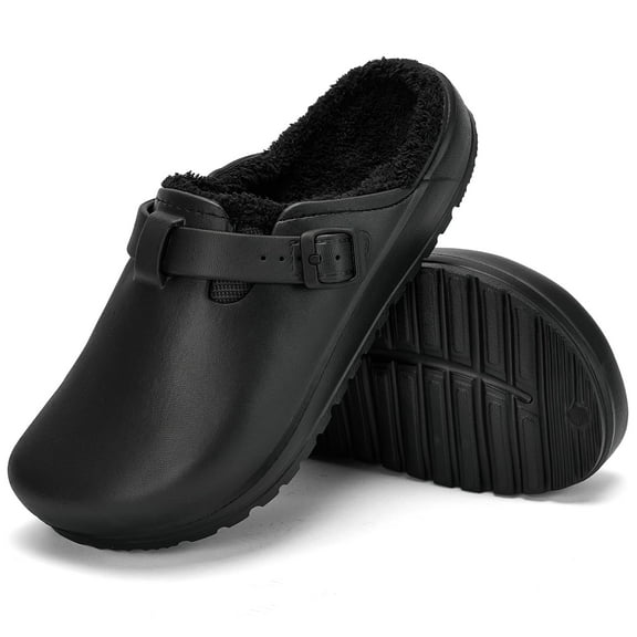 Womens Lined Clogs Winter Fleece Breathable Walking Garden Shoes Warm Non-Slip Mule Footwear