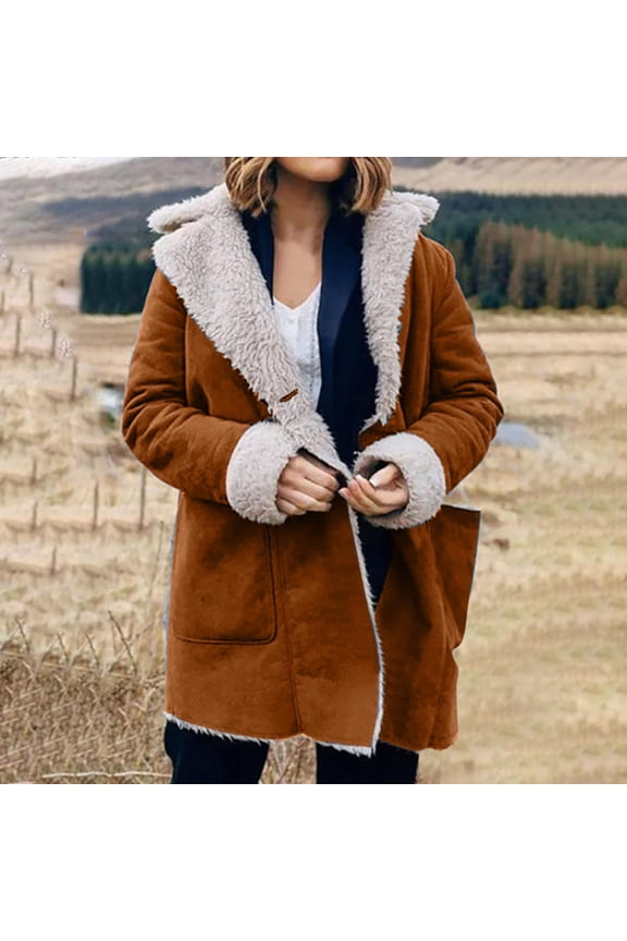 Womens Lined Jackets Lapel Collar Suede Coats Button Down Peacoat Winter Warm Outwear With Pockets 2x Anorak plus Size Winter Coats for Women 4x-5x Womens Rain Coat plus Size 3x Jacket with Hood