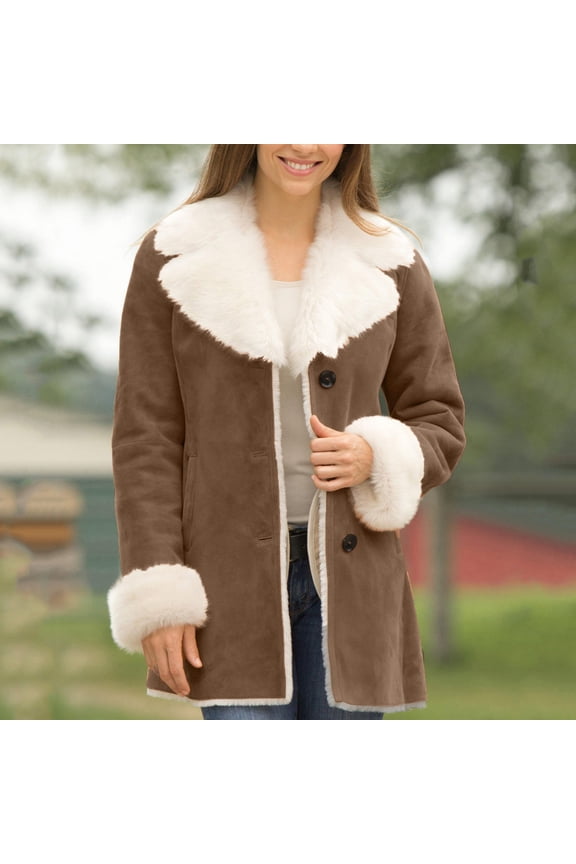 Womens Lined Jackets Lapel Collar Suede Coats Button Down Peacoat Winter Warm Outwear With Pockets Winter Trench Coat Women Long Womens Fall Coat plus Size Women plus Size Coat plus Size Ski Coats for