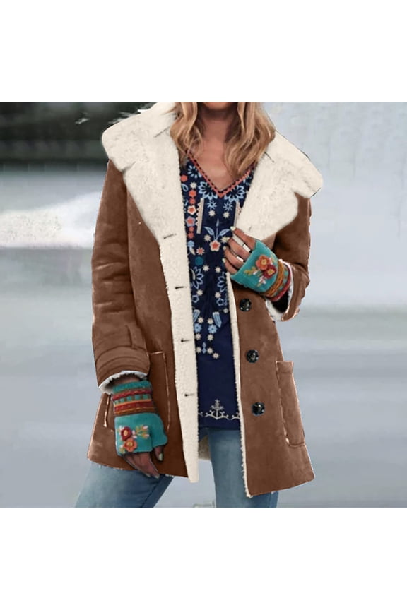 Womens Lined Jackets Lapel Collar Suede Coats Button Down Peacoat Winter Warm Outwear With Pockets plus Size Womens Tops plus Size Women Fall Fashion plus Size Long Sleeve Women Coat Oversized Winter