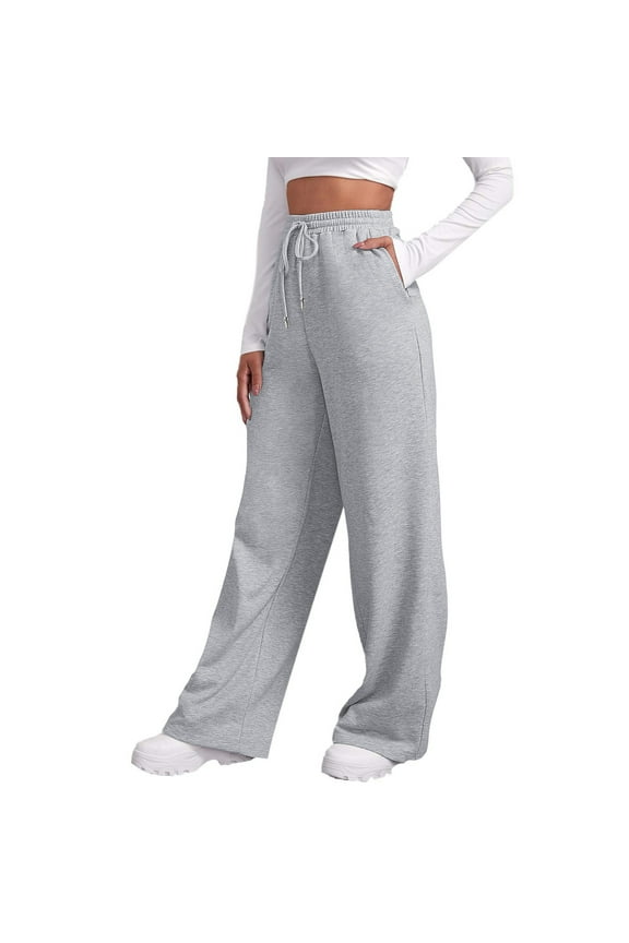 Womens Lined Sweatpants Wide Straight Leg Pants Bottom Sweatpants Joggers Pants Workout High Waisted Yoga Pants With Pockets Silver M