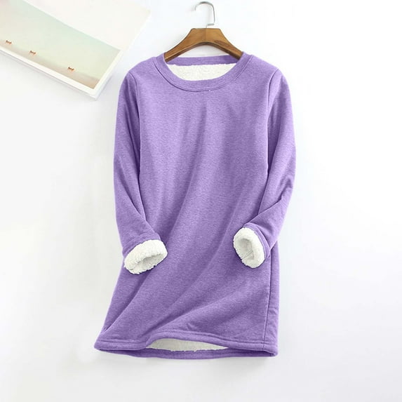 Womens Lined Sweatshirts Casual Crewneck Pullover Long Sleeve Thermal Sweater Winter Clothes 2024 Thermal Long Sleeve Shirt Womens Ski Thermals Thermal Tops Womens Pack Mens Long Underwear Set Thermal