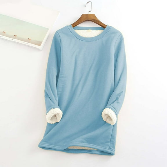 Womens Lined Sweatshirts Casual Crewneck Pullover Long Sleeve Thermal Sweater Winter Clothes 2024 Thermal Long Sleeve Shirt Womens Ski Thermals Thermal Tops Womens Pack Mens Long Underwear Set Thermal