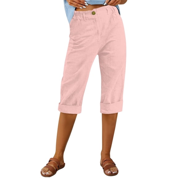 Womens Linen Back Trousers Casual Elastic Pants Drawstring Cotton Pants Waist Pants