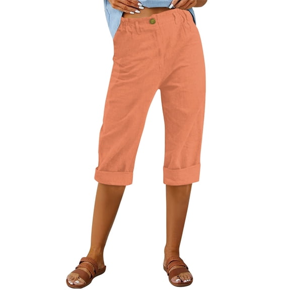 Womens Linen Back Trousers Casual Elastic Pants Drawstring Cotton Pants Waist Pants