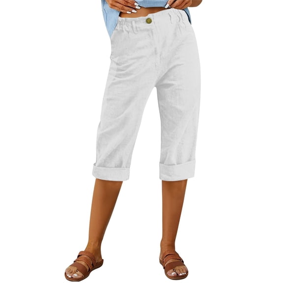 Womens Linen Back Trousers Casual Elastic Pants Drawstring Cotton Pants Waist Pants