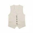 thumbnail image 1 of Womens Linen Blazer Vest Dressy Casual Crop Suit Vest Sleeveless Trendy Waistcoat Tops Business Work Office Clothes Beige, L, 1 of 3