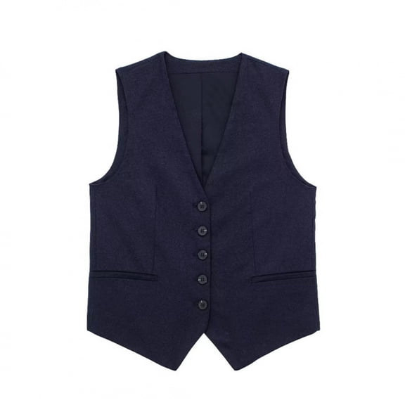 Womens Linen Blazer Vest Dressy Casual Crop Suit Vest Sleeveless Trendy Waistcoat Tops Business Work Office Clothes Navy, XS