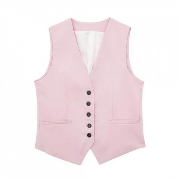 Womens Linen Blazer Vest Dressy Casual Crop Suit Vest Sleeveless Trendy Waistcoat Tops Business Work Office Clothes Pink, XS