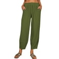 thumbnail image 1 of Womens Linen Blend Capri Pants Elastic Waist Solid Color Loose Fit Summer Harem Pants Capris Casual Lounge Cropped Pants, 1 of 7