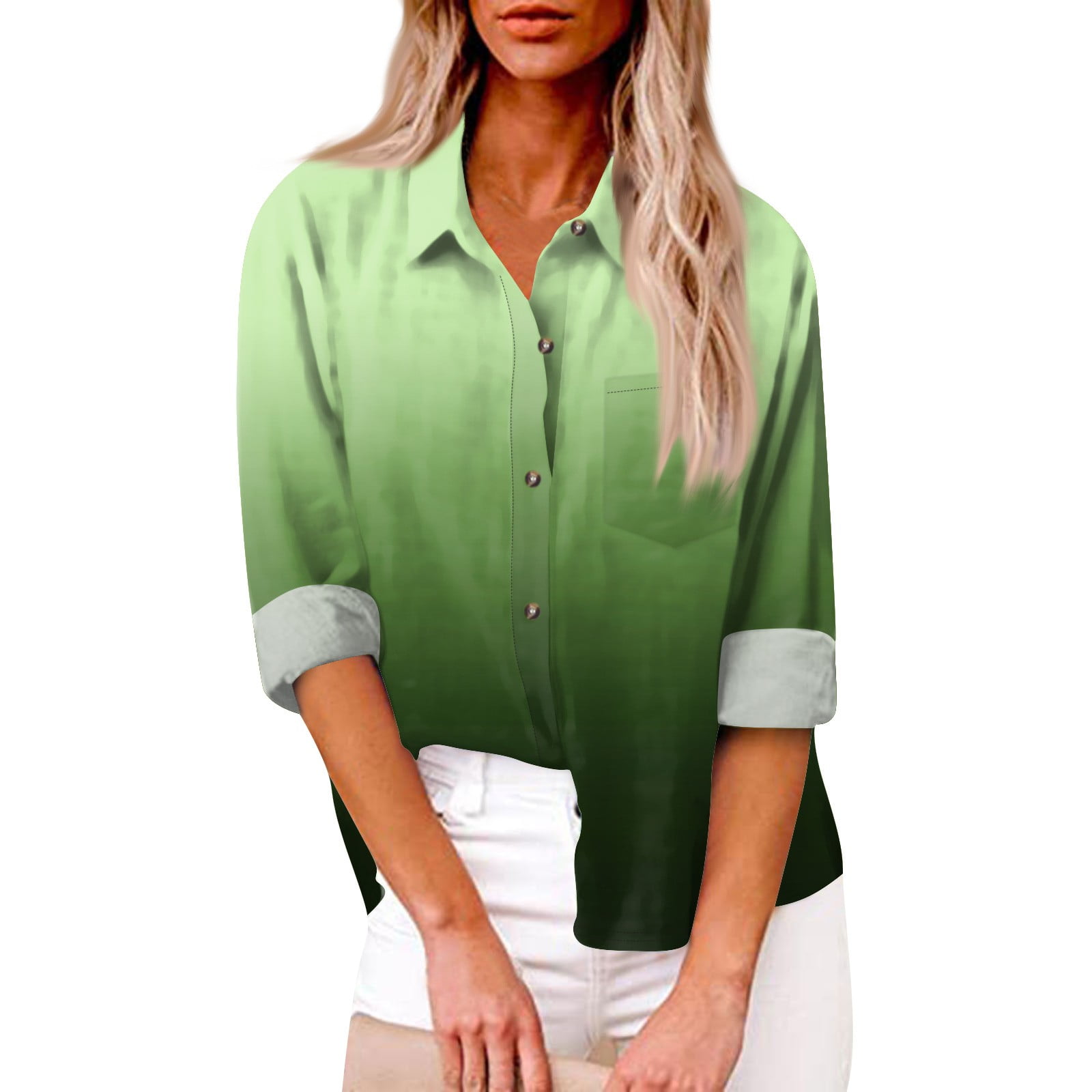 Womens Linen Linen Button Down Shirt 2024 Tshirts Roll Up Sleeve V Neck