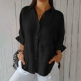 thumbnail image 1 of Womens Linen Button Down Shirts Trendy Solid Casual Cotton And Linen Tie Back Loose Fit T Shirt Black M, 1 of 7
