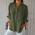 thumbnail image 1 of Womens Linen Button Down Shirts Trendy Solid Casual Cotton And Linen Tie Back Loose Fit T Shirt Green M, 1 of 7