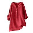 thumbnail image 1 of Womens Linen Button Down Shirt Pullover Shirts Daily T Shirts Breathable Tops Breathable Summer Spring Blouses Top Lightweight Shirt Casual Tunic Tops Comfy Loose Fit T-Shirt Vacation Outfits, 1 of 2