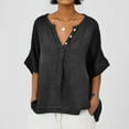 thumbnail image 1 of Womens Linen Button Down Shirts V Neck Half Sleeve Casual Tops Spring Summer Fashion Loose Blouses Shirts Running Shirts Turtleneck Women Long Sleeve Shirks for Women Solid Color Shirts Womens Long, 1 of 4