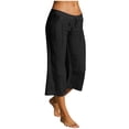 thumbnail image 1 of Womens Linen Capri Pants Breathable Elastic Drawstring Low Rise Loose Beach Vacation Cropped Trousers with Pockets, 1 of 7