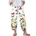 thumbnail image 1 of Womens Linen Capris for Summer,Women's Capri Pants Floral Print Casual Summer Cotton Cropped Pants Trousers,Linen Pants for Women Elastic Waist Palazzo Lounge Pants, 1 of 5