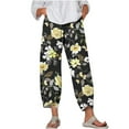thumbnail image 1 of Womens Linen Capris for Summer,Women's Capri Pants Floral Print Casual Summer Cotton Cropped Pants Trousers,Linen Pants for Women Elastic Waist Palazzo Lounge Pants, 1 of 5
